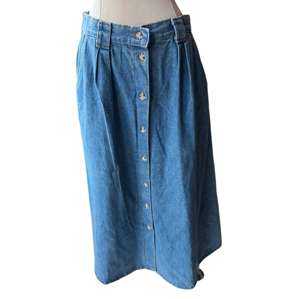 Y2K Liz Claiborne Lizwear Front Button Down Denim‎ Skirt w/Hip Pockets